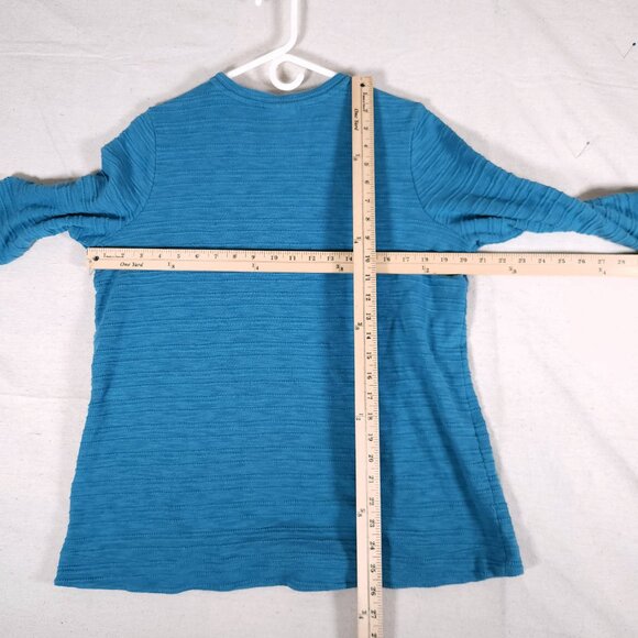 J Jill Lagenlook Blue Textured Knit Top Medium Long Sleeve Kangaroo Pocket Artsy - Picture 4 of 13